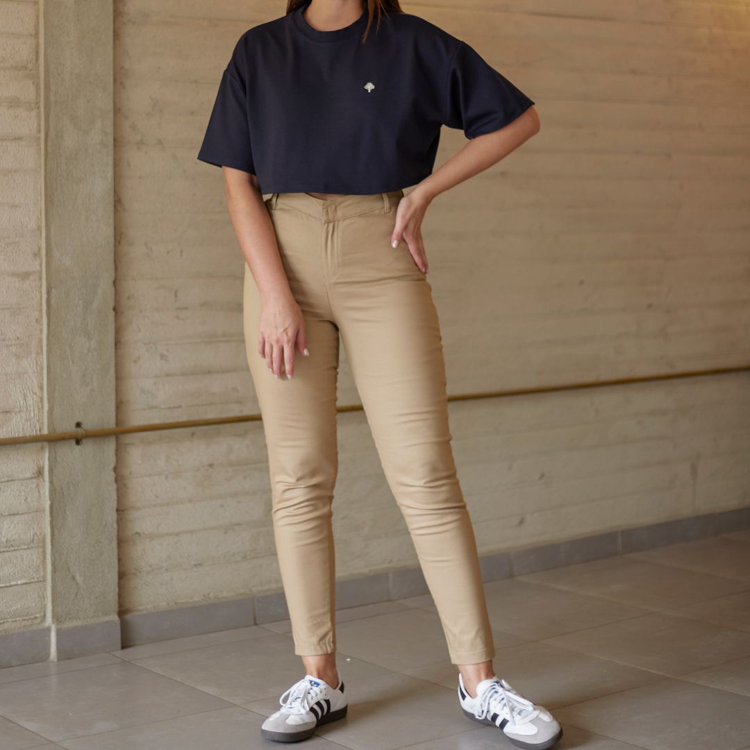 Pantalones En Dril Para Mujer Tiro Alto De Vestir Pantalon Blanco