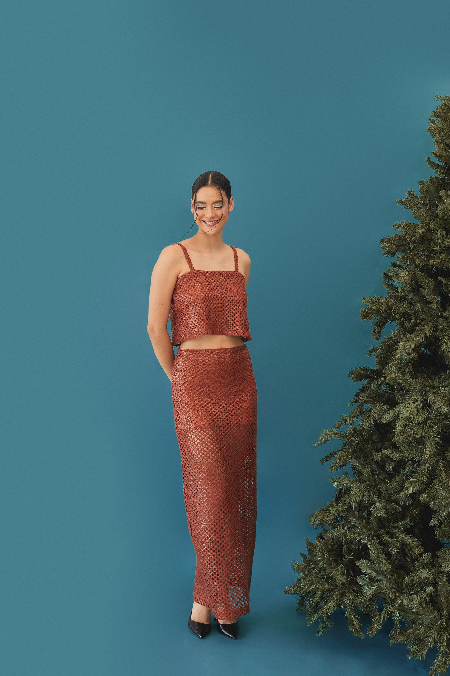 Vestido Mesh Terracota