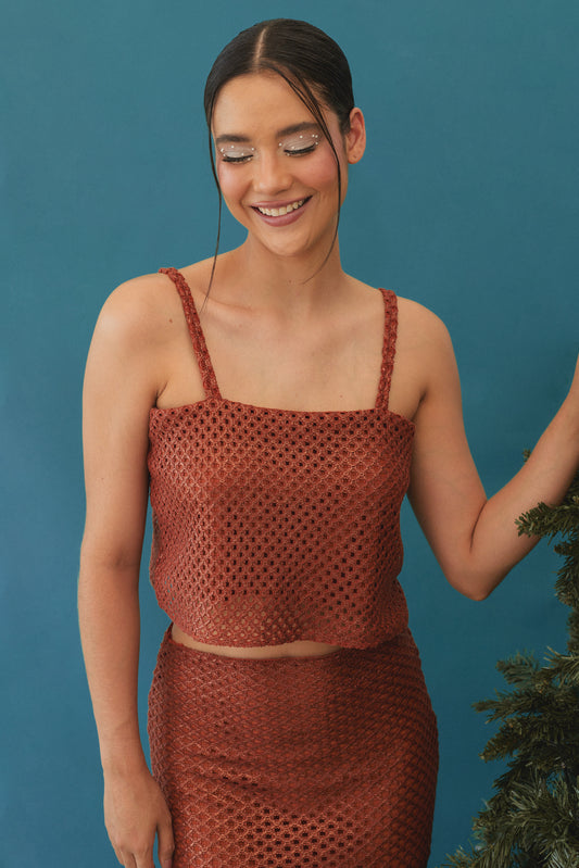 Vestido Mesh Terracota